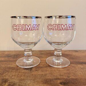 Chimay Beer Chalice Goblets Set of 2 with Silver Rim Detailing